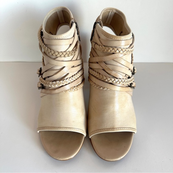 ISOLA LEONORA OPEN-TOE STACK-HEEL TAN LEATHER STRAPPY SANDALS ANKLE BOOTIE Sz8.5 - Picture 3 of 15